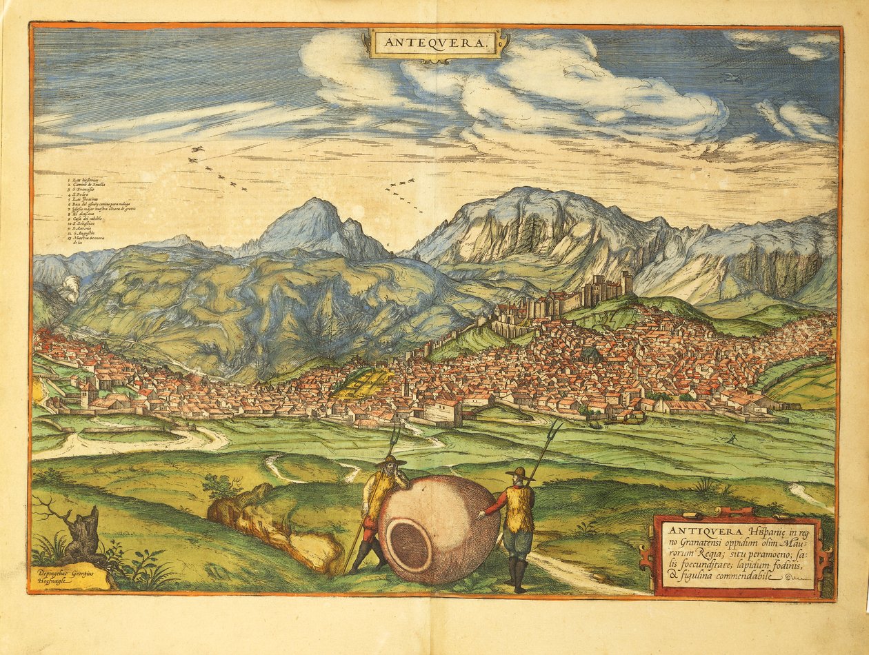 Kart over Antequera fra World Cities av Georg Braun av Georg Braun and Hogenberg Franz