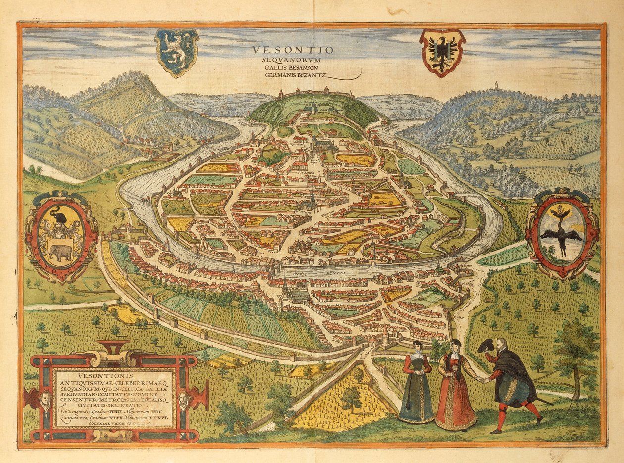 Kart over Besançon fra Cities of the World av Georg Braun av Georg Braun and Hogenberg Franz