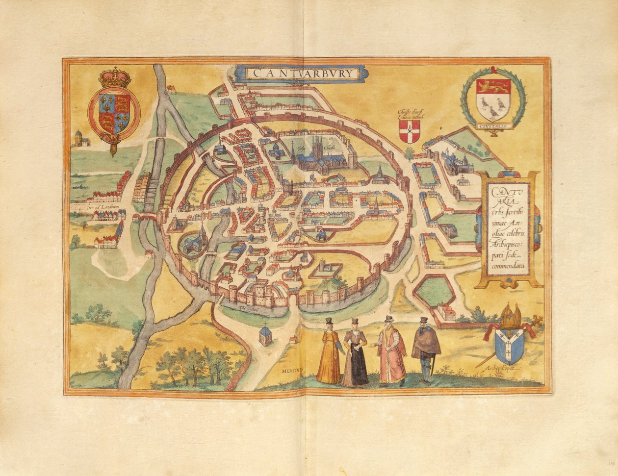 Kart over Canterbury fra Cities of the World av Georg Braun av Georg Braun and Hogenberg Franz