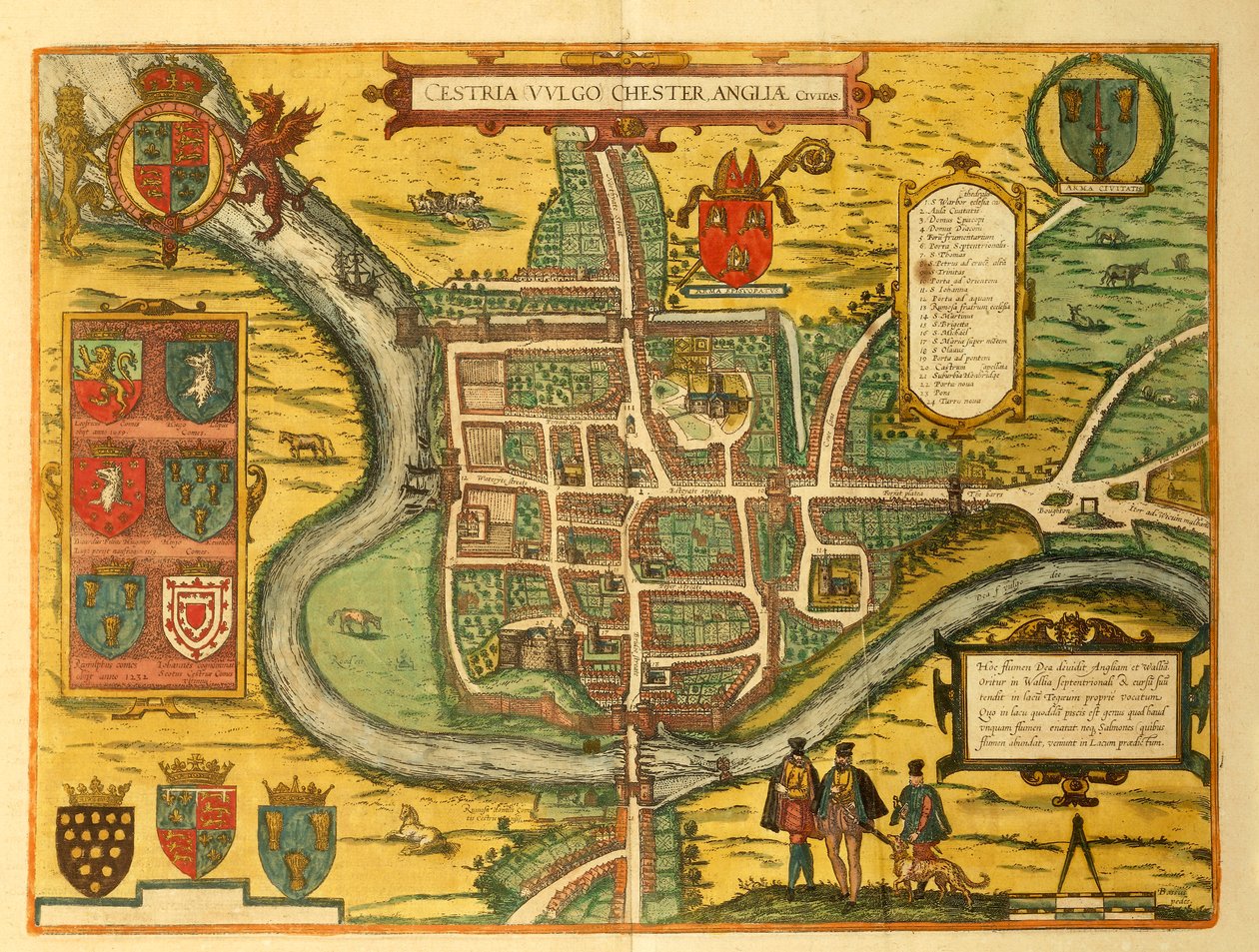 Kart over Chester fra Cities of the World av Georg Braun av Georg Braun and Hogenberg Franz