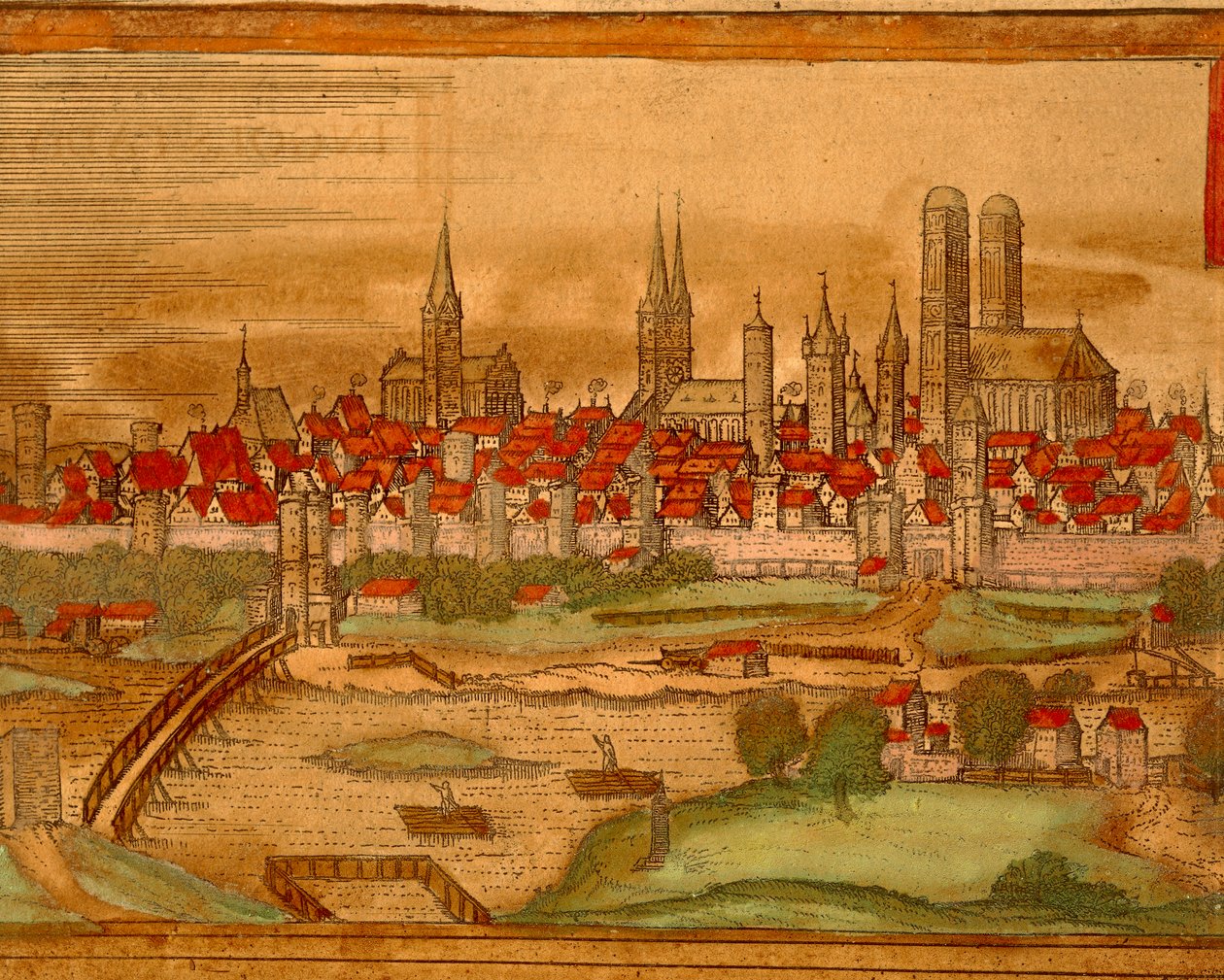 Kart over byen München fra Cities of the World av Georg Braun av Georg Braun and Hogenberg Franz