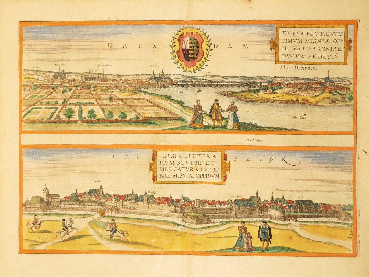 Kart over Dresden og Leipzig fra Cities of the World av Georg Braun av Georg Braun and Hogenberg Franz