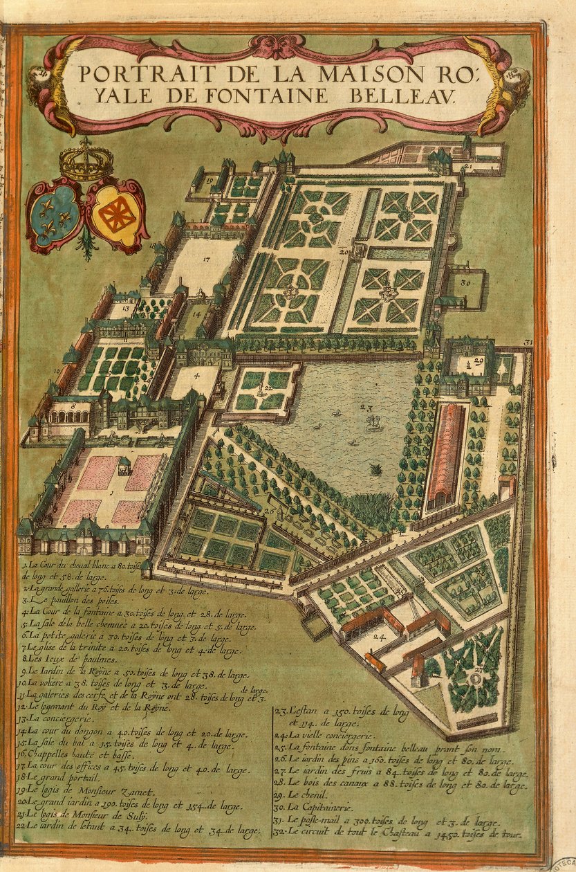 Kart over slottet Fontainebleau fra andre verdenskrig av Georg Braun av Georg Braun and Hogenberg Franz