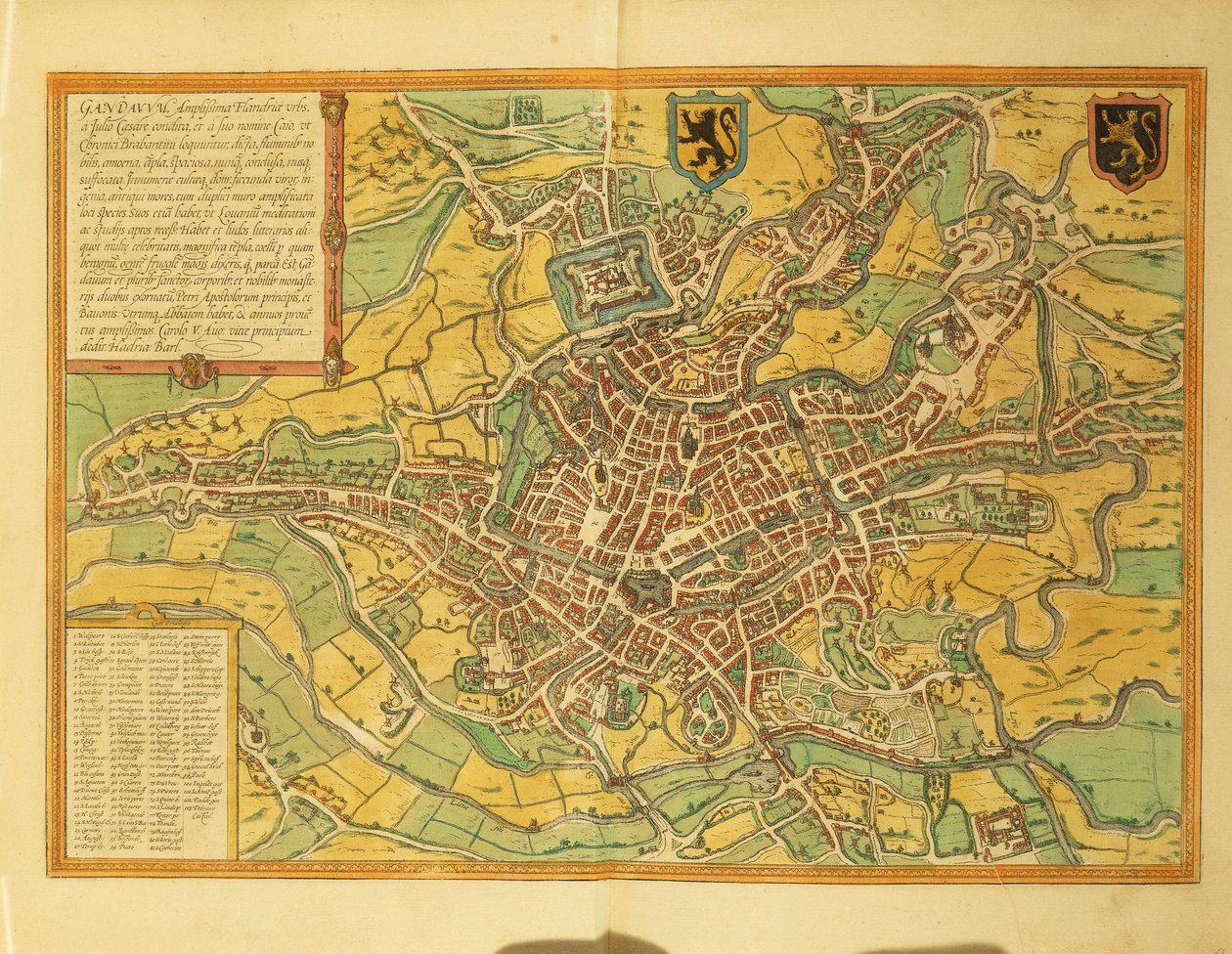 Kart over Ghent, Gand fra verdensbyer av Georg Braun av Georg Braun and Hogenberg Franz