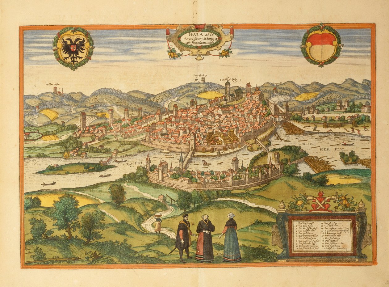 Kart over Halle an der Saale fra Civitates Orbis Terrarum av Georg Braun av Georg Braun and Hogenberg Franz