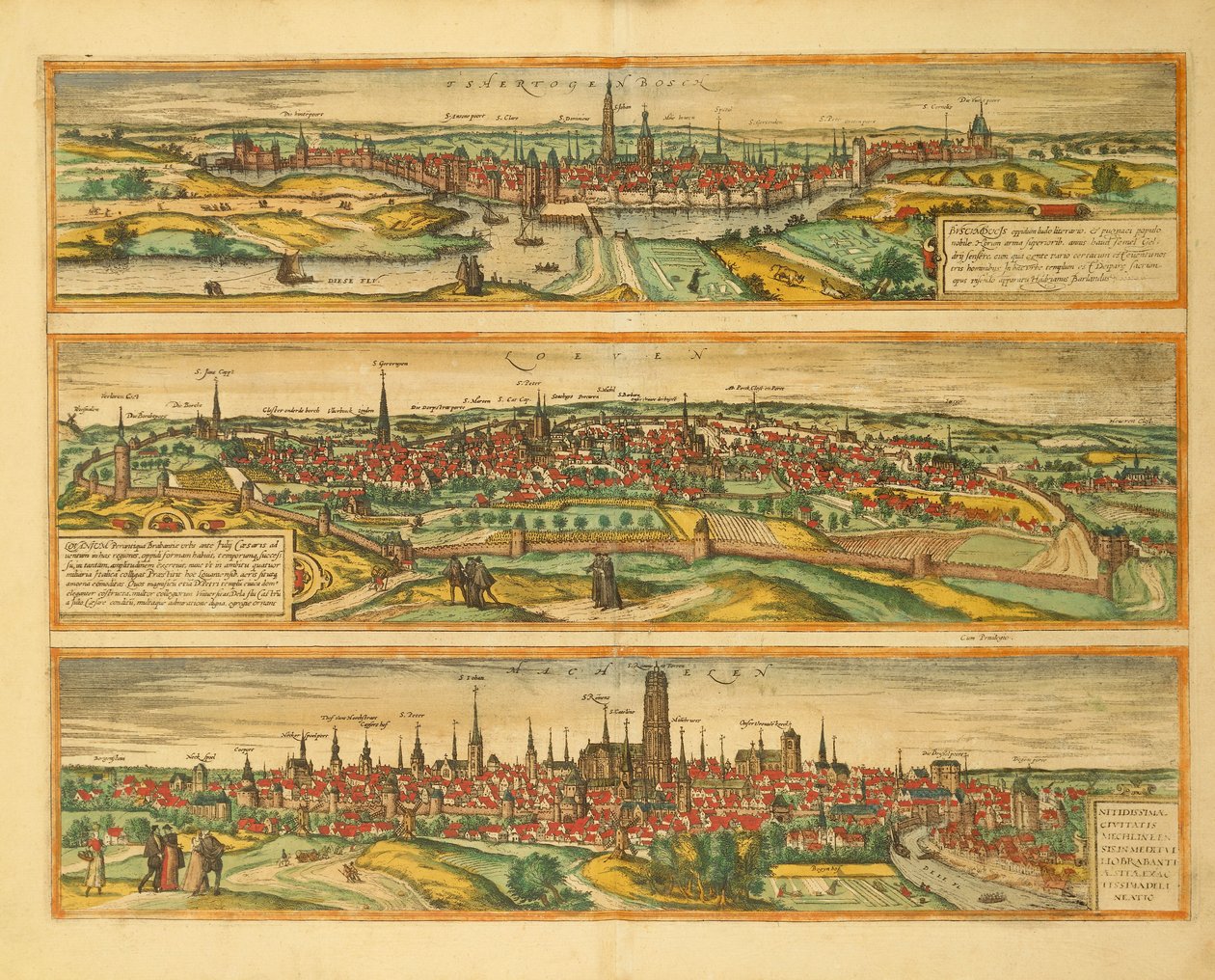 Kart over Hertogenbosch, Leuven og Mechelen fra Civitates Orbis Terrarum av Georg Braun av Georg Braun and Hogenberg Franz