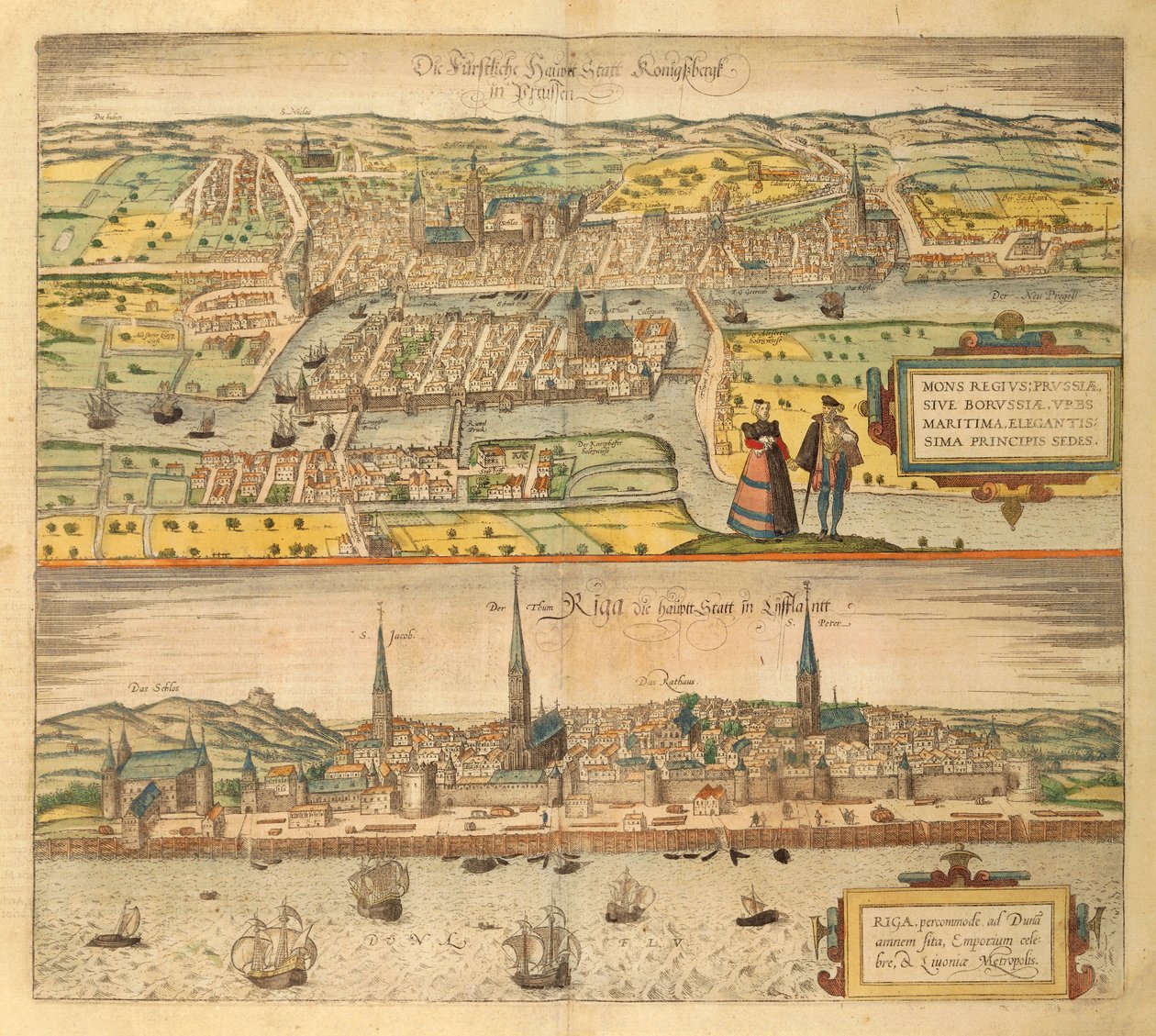 Kart over Konigsberg og Riga fra USA av Georg Braun av Georg Braun and Hogenberg Franz