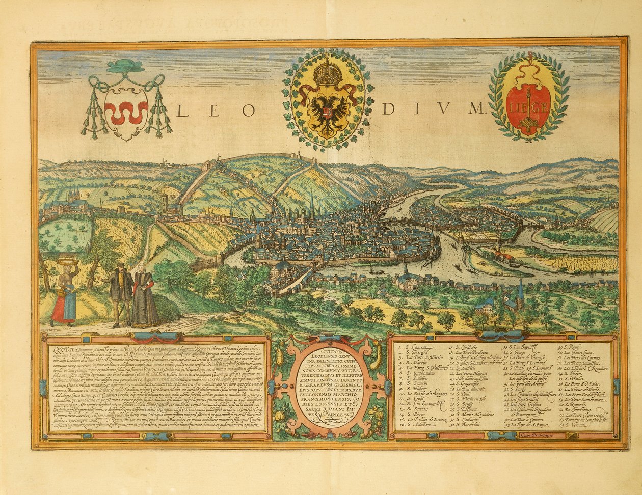 Kart over Liege fra Cities of the World av Georg Braun av Georg Braun and Hogenberg Franz