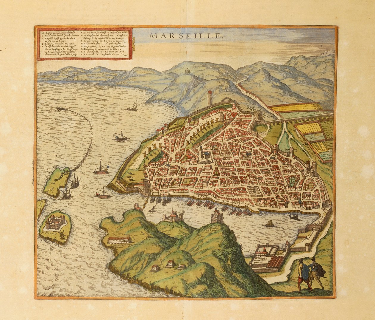 Kart over Marseille fra World Cities av Georg Braun av Georg Braun and Hogenberg Franz
