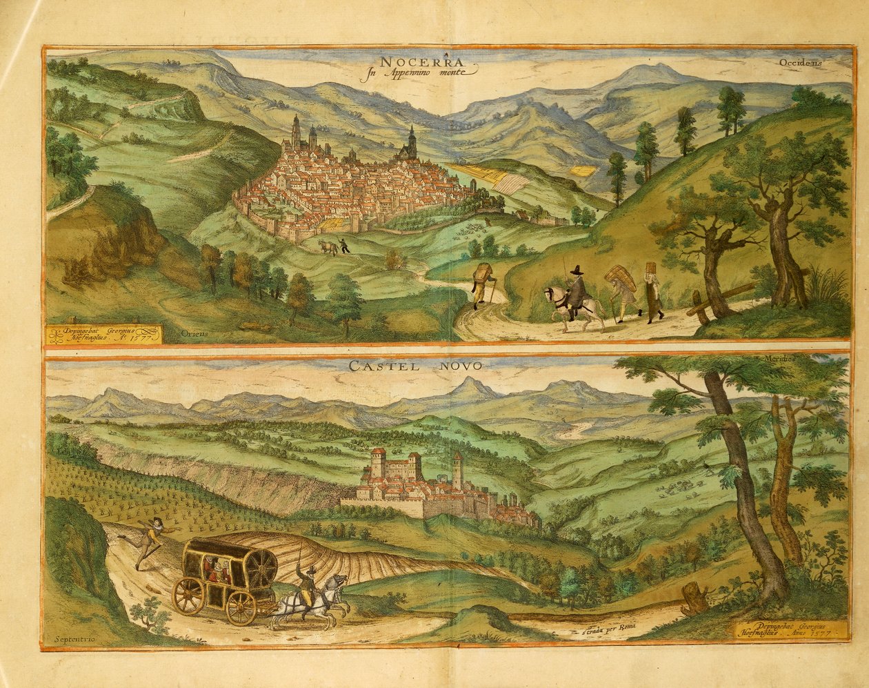 Kart over Nocera og Castelnuovo fra Cities of the World av Georg Braun av Georg Braun and Hogenberg Franz