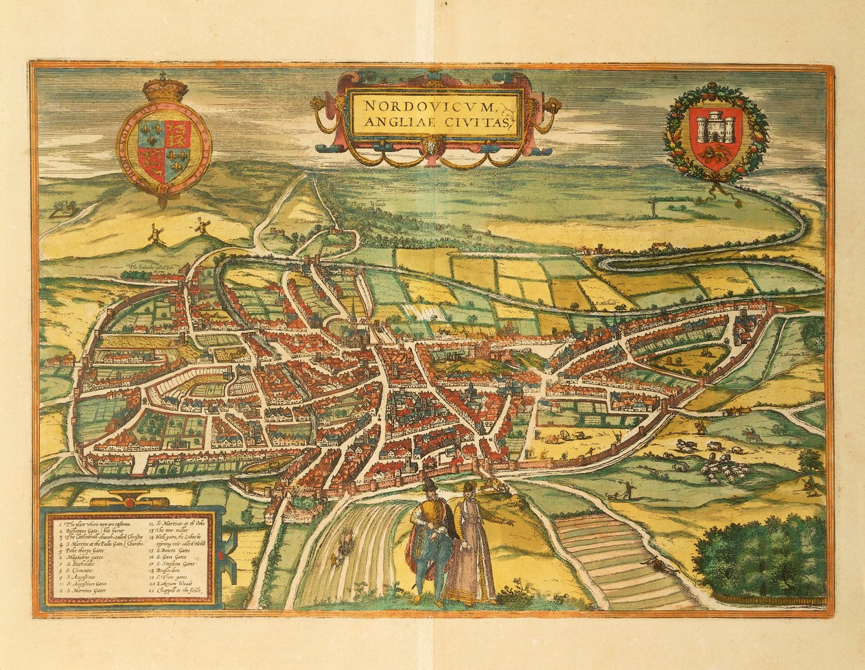 Kart over Norwich fra Cities of the World av Georg Braun av Georg Braun and Hogenberg Franz