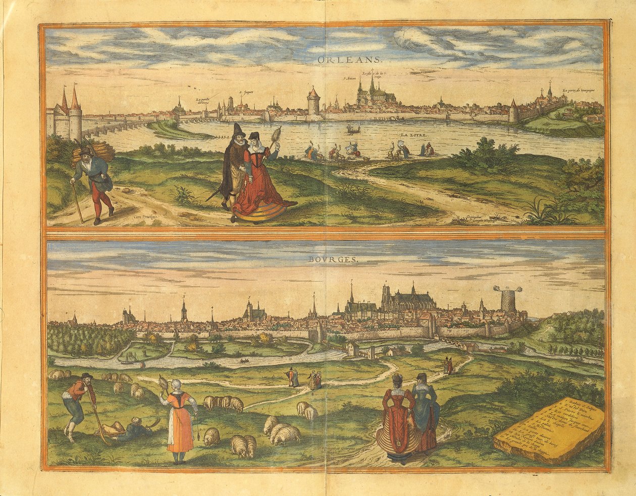 Kart over Orleans og Bourges fra Cities of the World av Georg Braun av Georg Braun and Hogenberg Franz