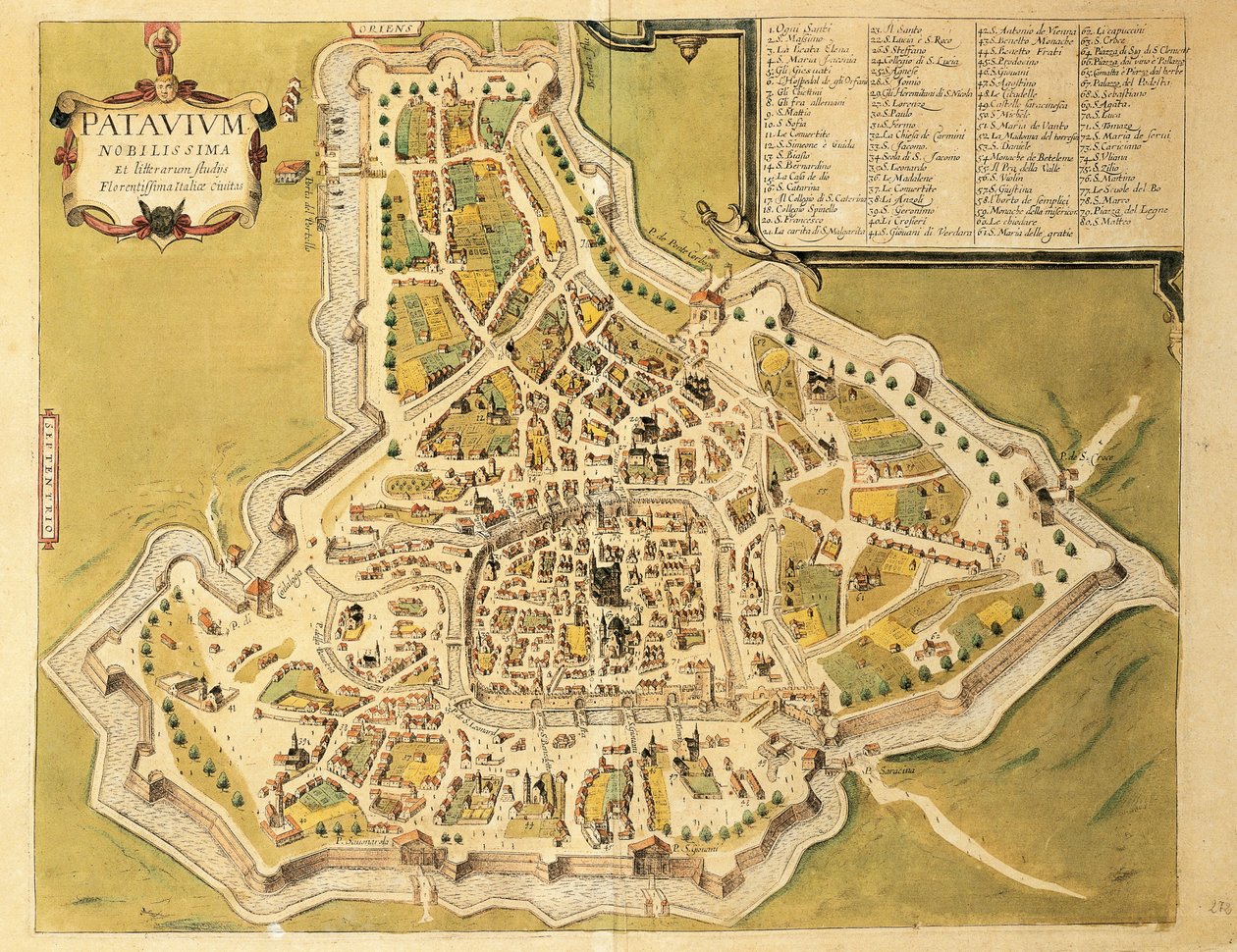 Kart over Padua fra Cities of the World av Georg Braun av Georg Braun and Hogenberg Franz