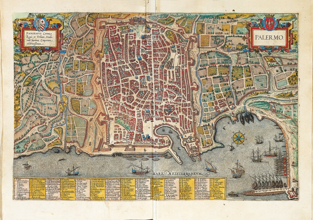 Kart over Palermo fra verdenskart av Georg Braun av Georg Braun and Hogenberg Franz