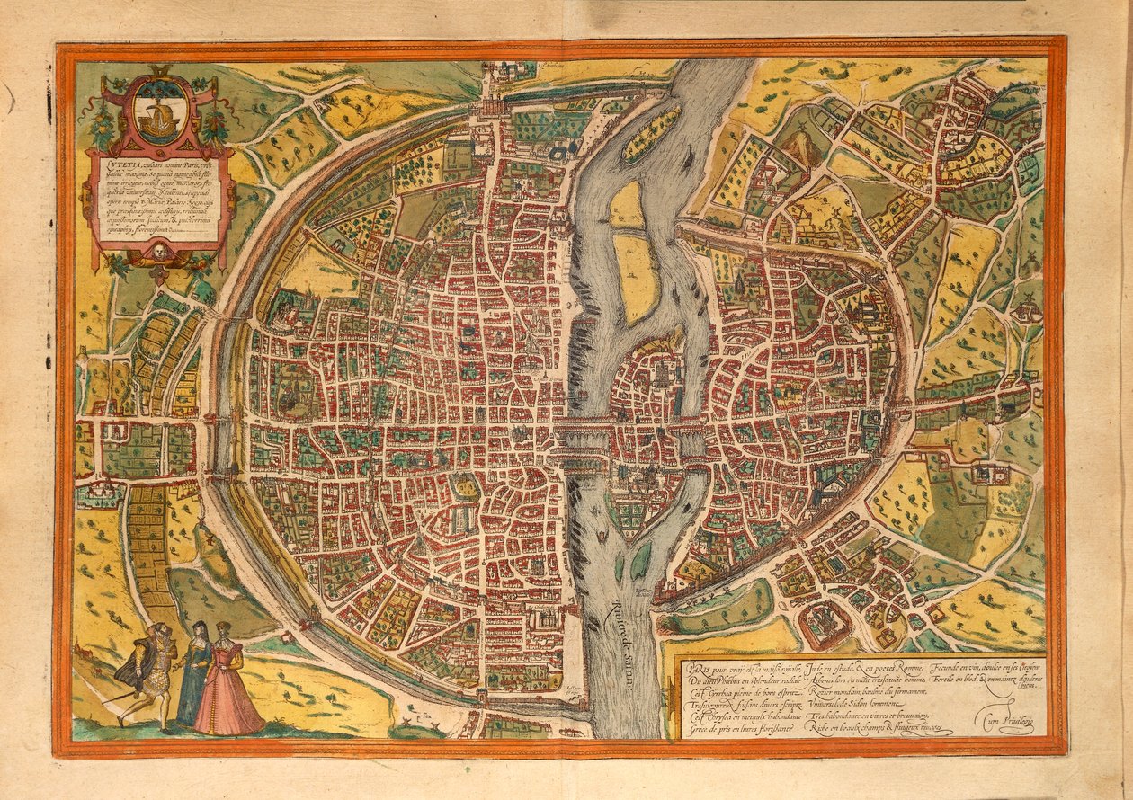 Kart over Paris fra Cities of the World av Georg Braun av Georg Braun and Hogenberg Franz