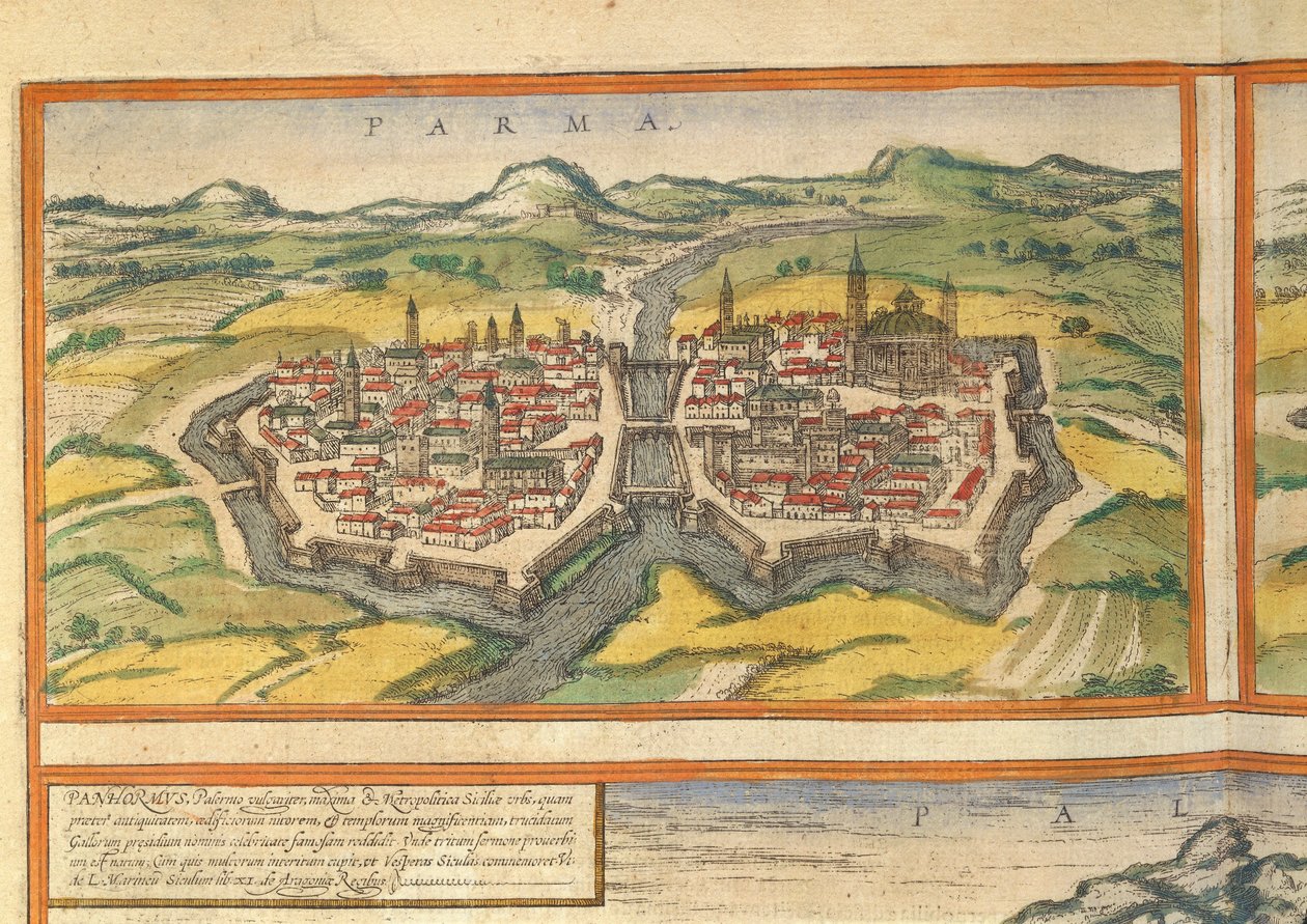 Kart over Parma fra World Cities av Georg Braun av Georg Braun and Hogenberg Franz