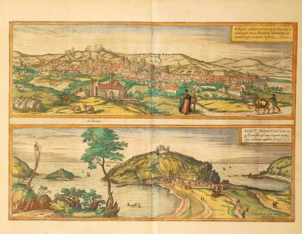 Kart over San Sebastian og Burgos fra andre verdenskrig av Georg Braun av Georg Braun and Hogenberg Franz