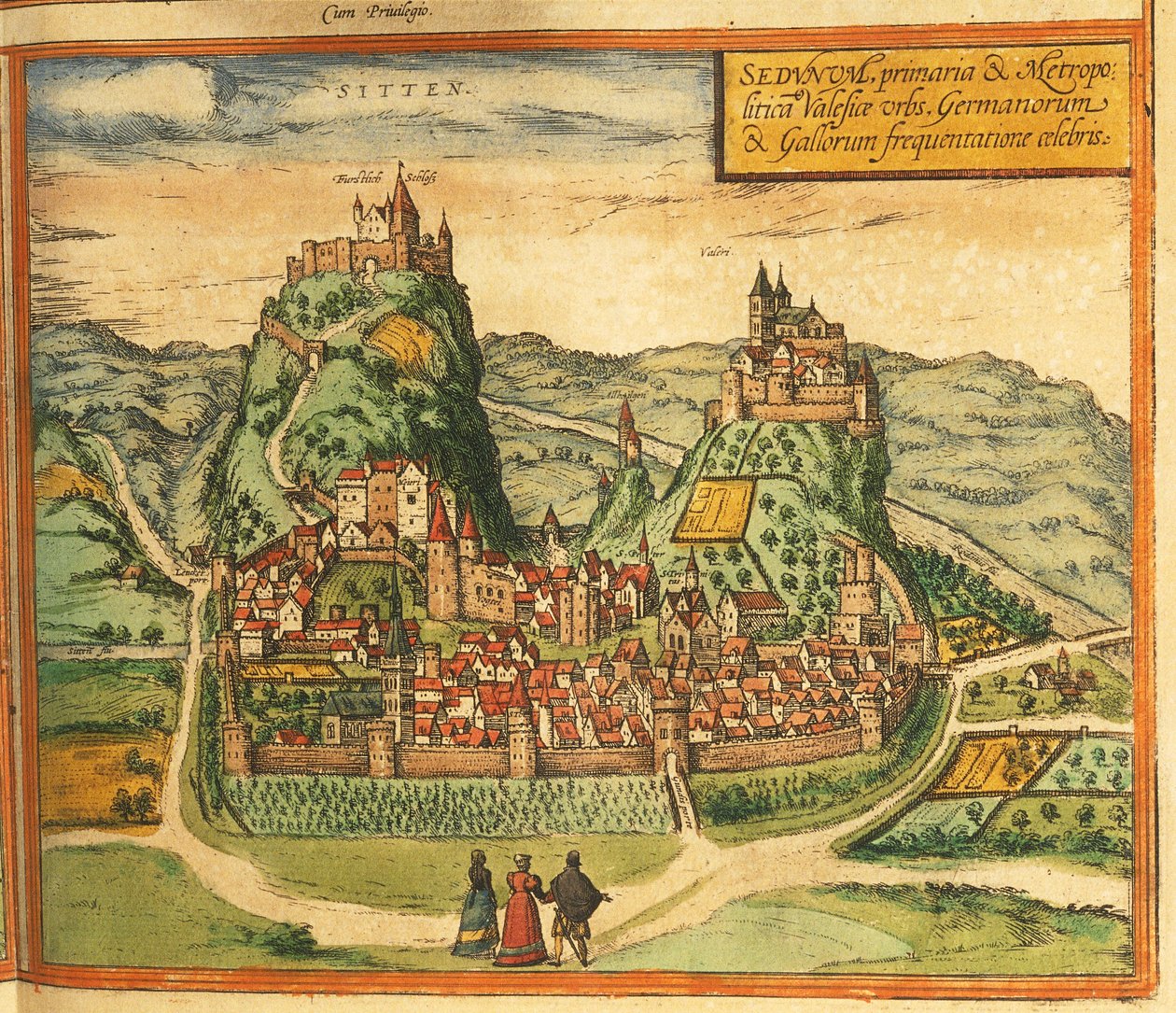Kart over Sion fra Cities of the World av Georg Braun av Georg Braun and Hogenberg Franz