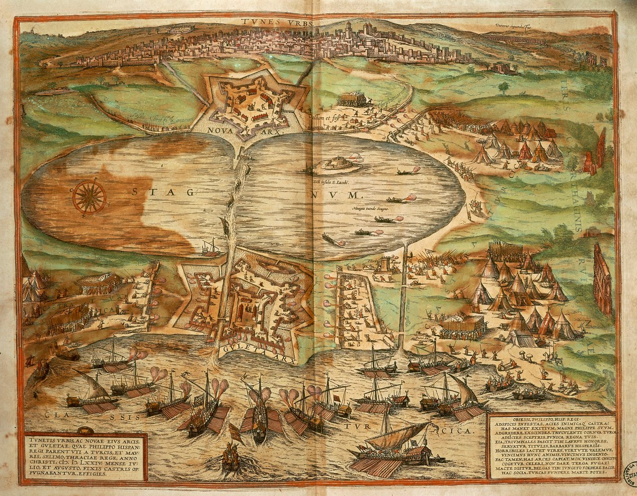 Kart over Tunis, Tunisia, fra verdens by av Georg Braun og Franz Hogenberg, gravering av Georg Braun and Hogenberg Franz