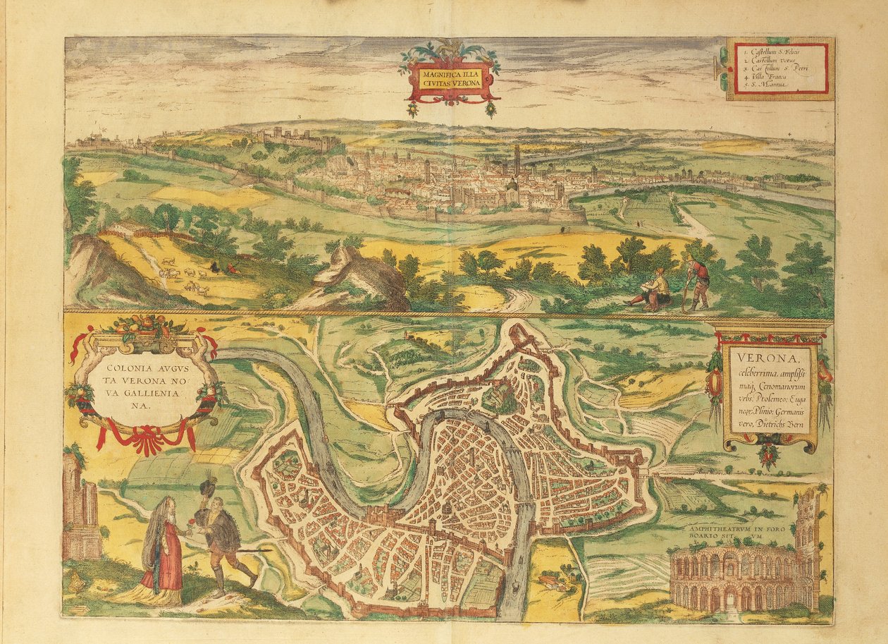 Kart over Verona fra Cities of the World av Georg Braun av Georg Braun and Hogenberg Franz