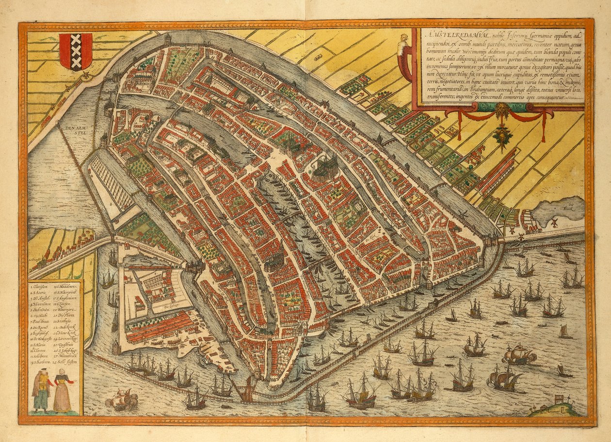 Kart over byen, fra Cities of the World av Georg Braun av Georg Braun and Hogenberg Franz