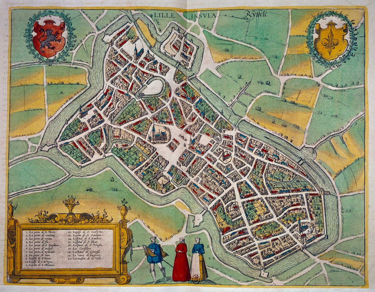 Kart over byen Lille fra "" Civitates Orbis Terrarum"" av Georg Braun (1541-1622) og Frans Hogenberg (1535-1590) Rundt 1572-1617. paris, BN av Georg Braun and Hogenberg Franz