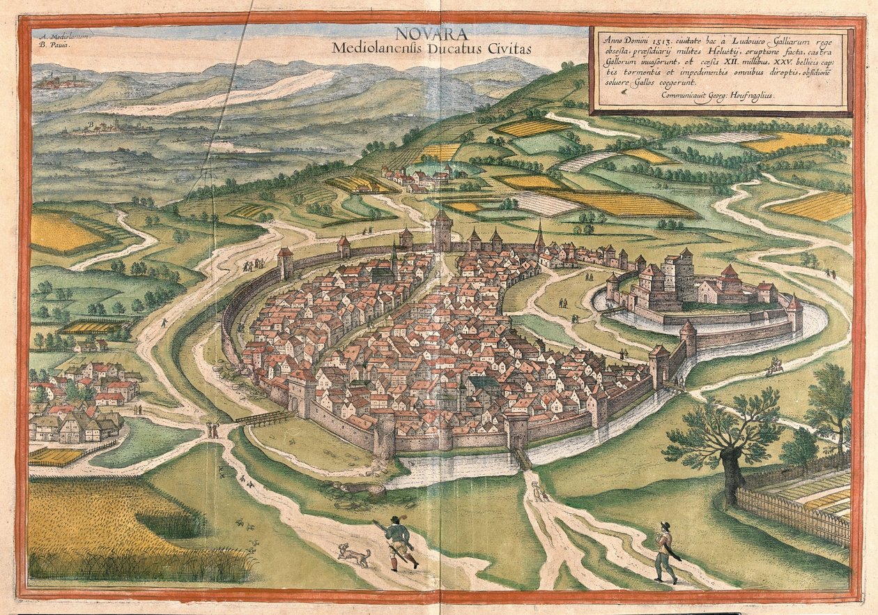 Novara, Piemont-regionen, Italia (gravering av Georg Braun and Hogenberg Franz