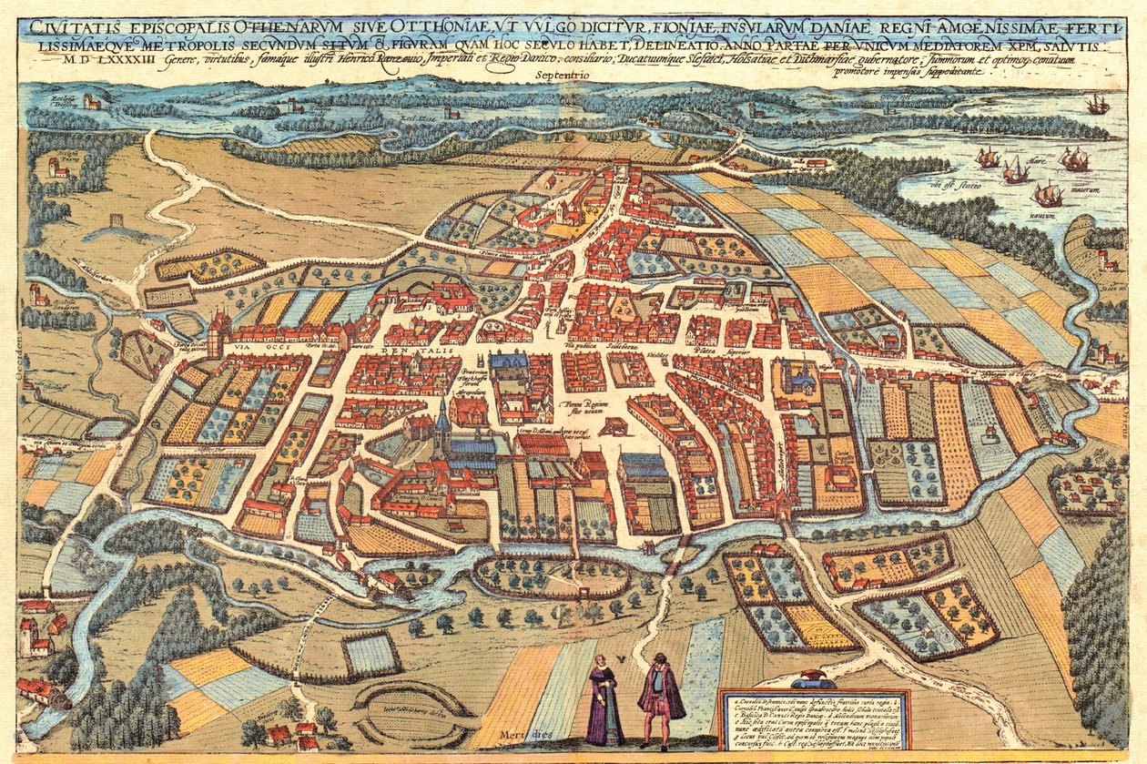 Odense, Danmark av Georg and Hogenberg Franz (1535-90) Braun