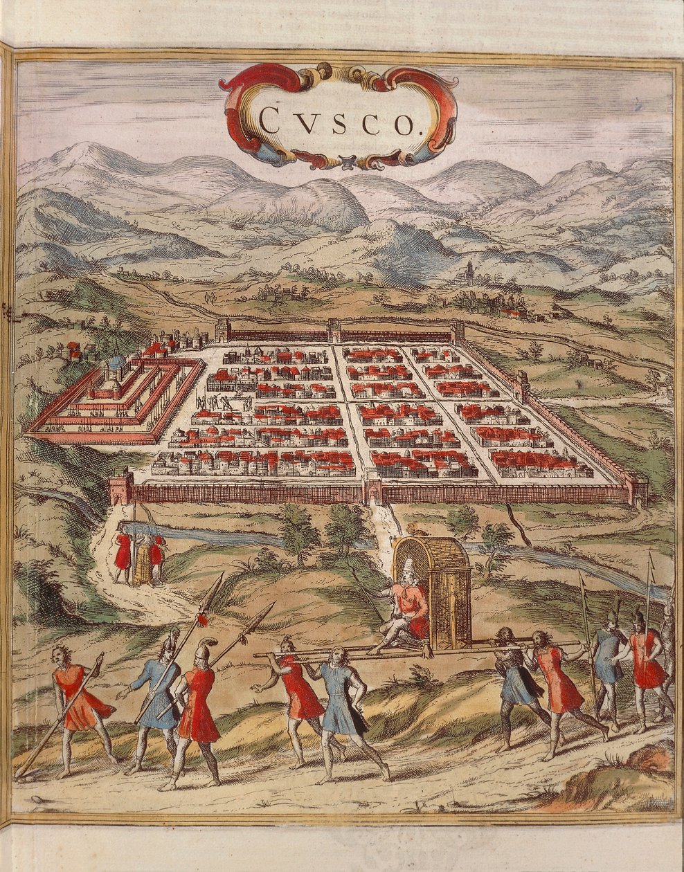 Peru, byen Cuzco, gravering av Georg Braun av Georg Braun and Hogenberg Franz