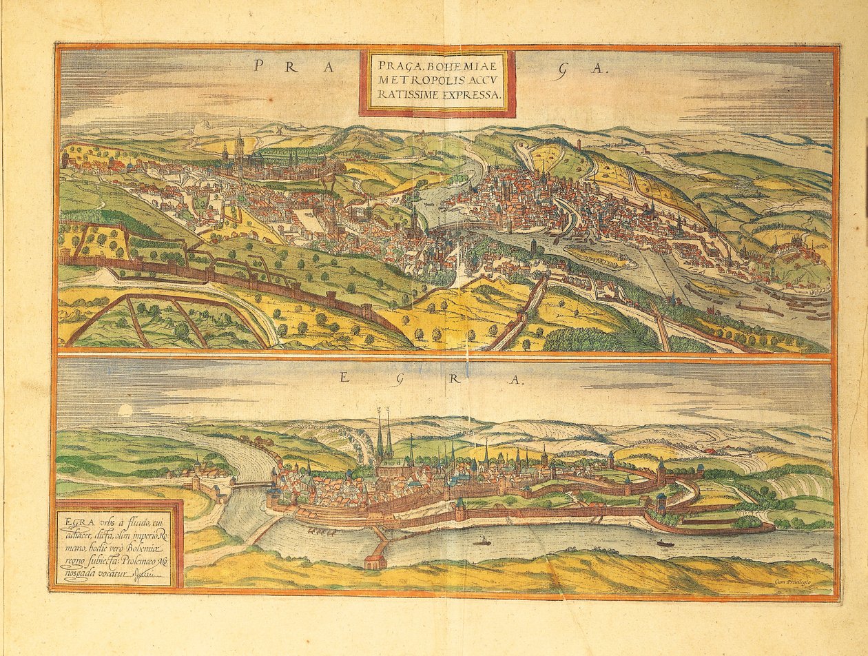 Praha og Cheb, Eger fra Cities of the World av Georg Braun av Georg Braun and Hogenberg Franz