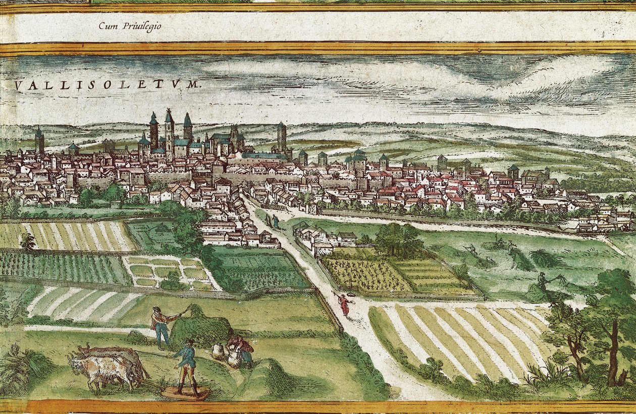Landbruksland nær Valladolid, i USA, av Franz HOGENBERG (1535-1590) av Georg Braun and Hogenberg Franz