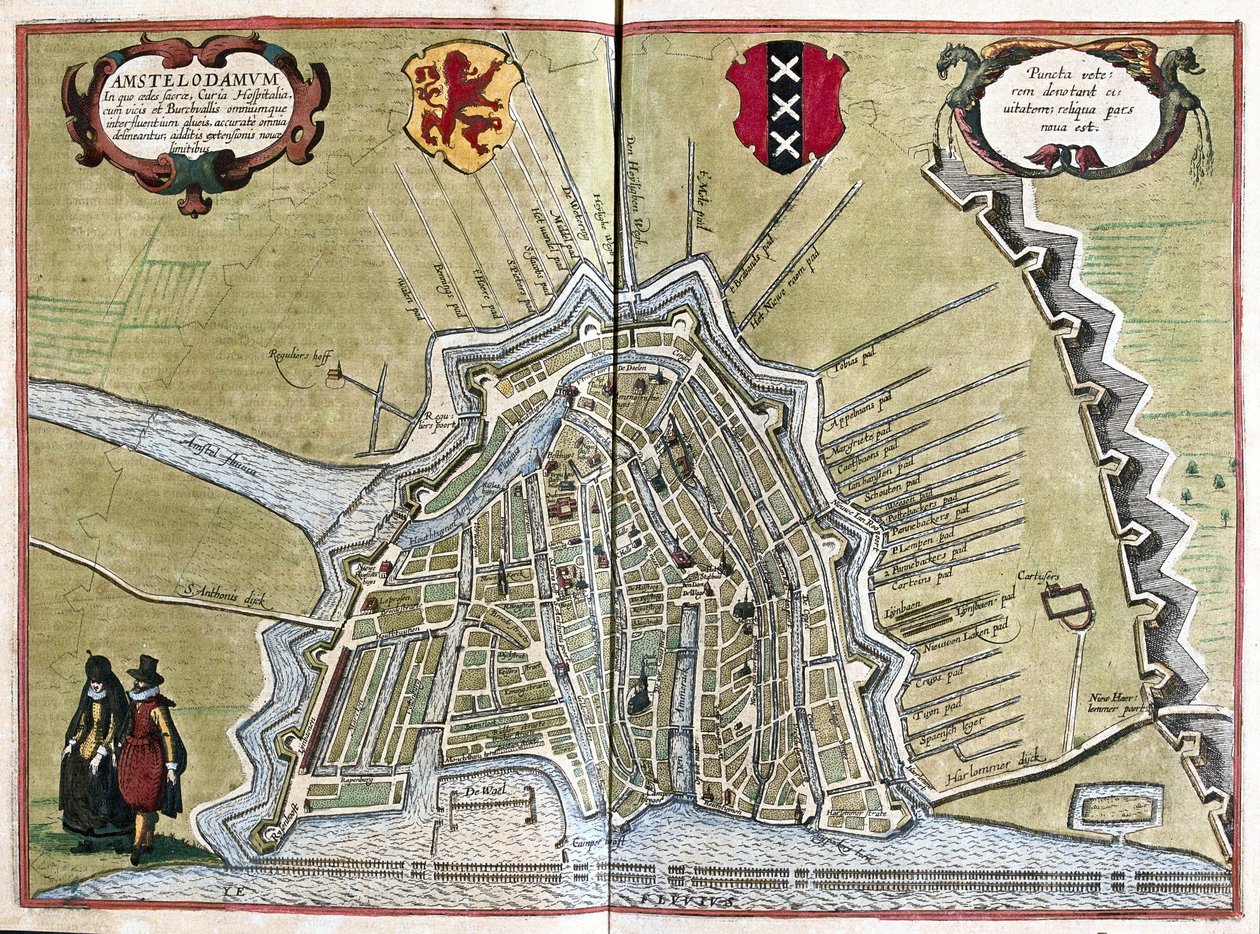 Amsterdam, Nederland (gravering av Georg Braun and Hogenberg Franz