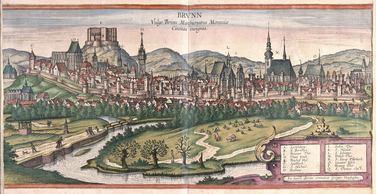 Brno, Tsjekkia (gravering av Georg Braun and Hogenberg Franz