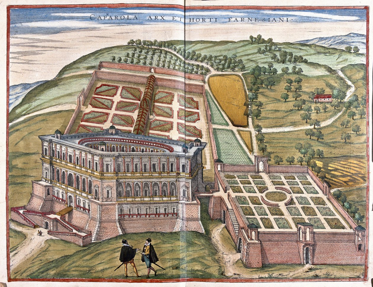 Caprarola-palasset og Farnese-hagene, Lazio, Italia (gravering av Georg Braun and Hogenberg Franz