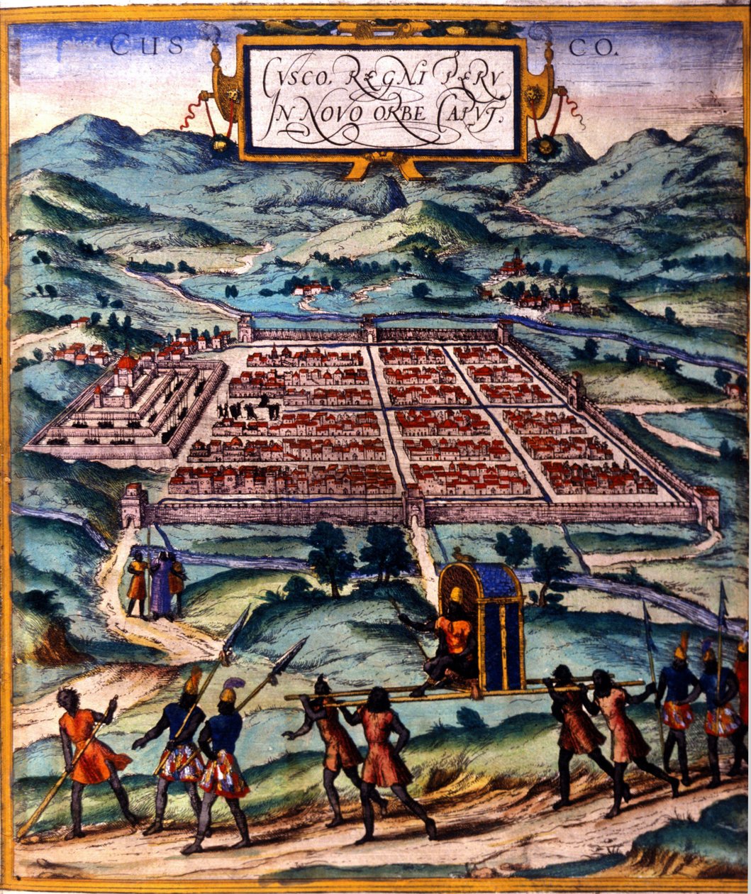 Cuzco, hovedsenteret for inka-sivilisasjonen. Atlas de Braun og Hogenberg av Georg Braun and Hogenberg Franz