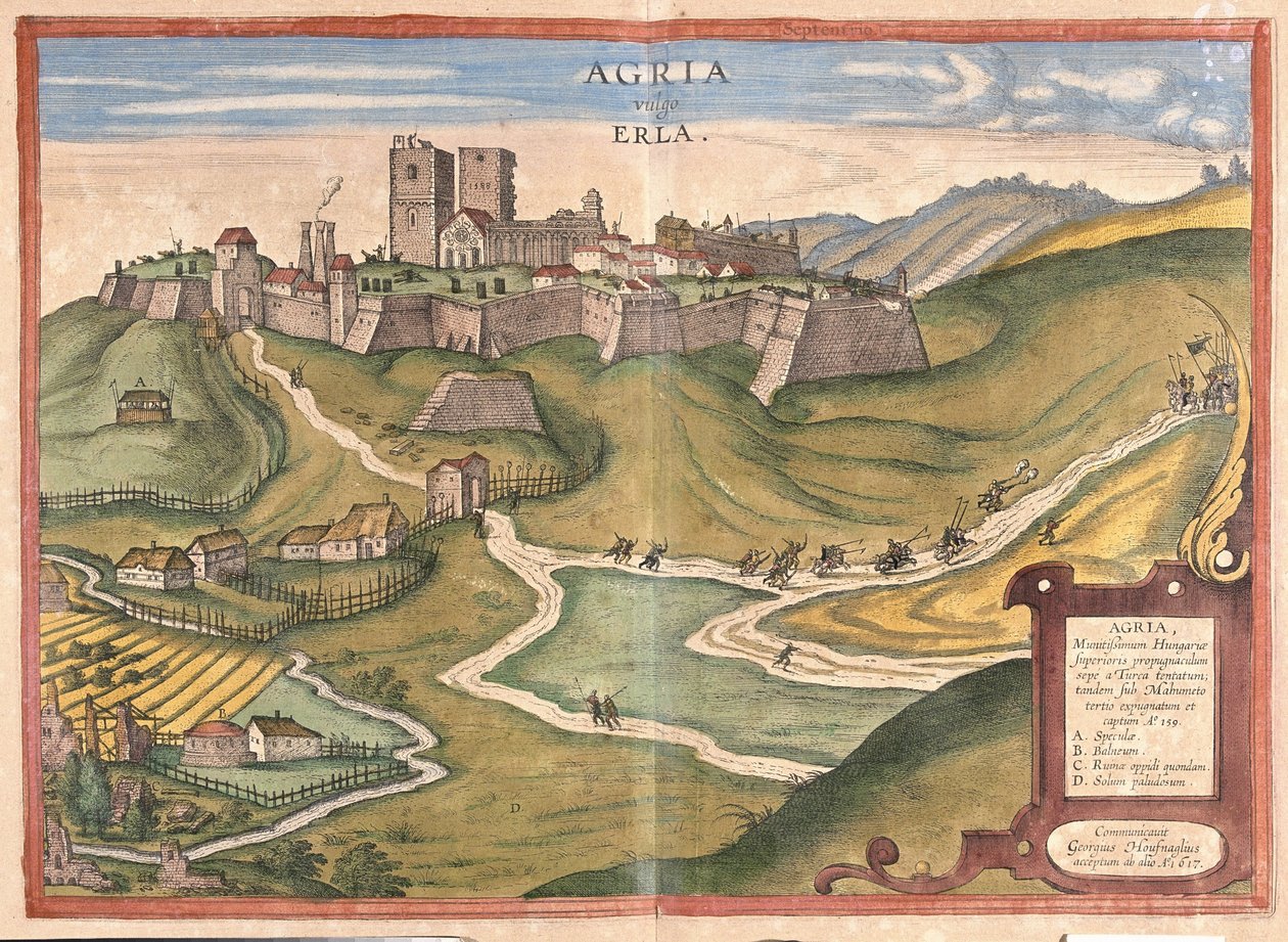 Eger, Ungarn (gravering av Georg Braun and Hogenberg Franz