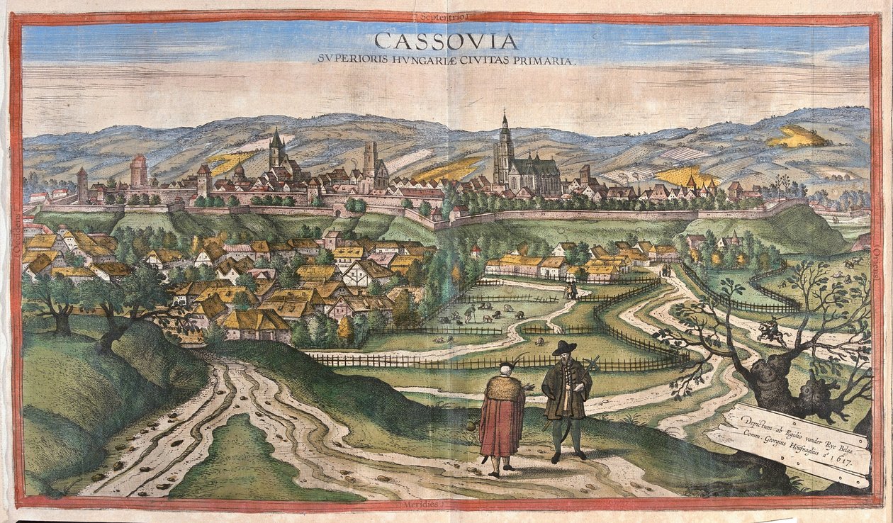 Kosice (Cassovia), Slovakia (gravering av Georg Braun and Hogenberg Franz