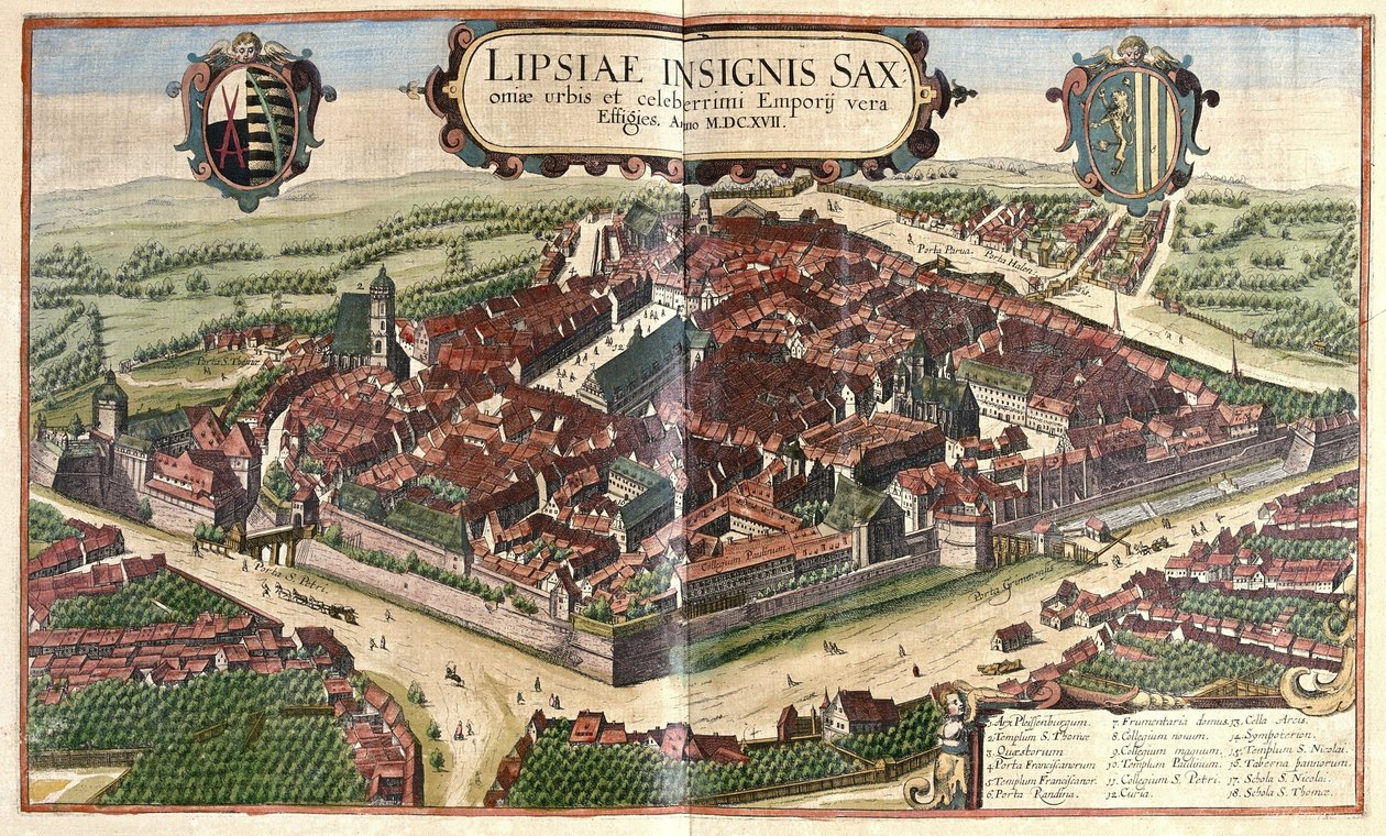 Leipzig, Sachsen, Tyskland (gravering av Georg Braun and Hogenberg Franz