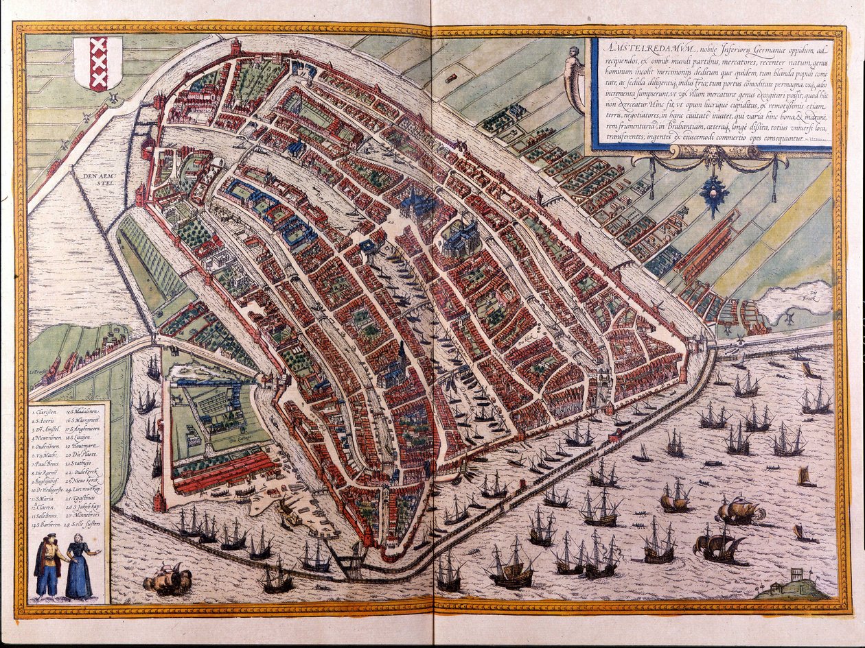 Kart over Amsterdam. Atlas over Braun og Hogenberg. Amsterdam 1588 av Georg Braun and Hogenberg Franz