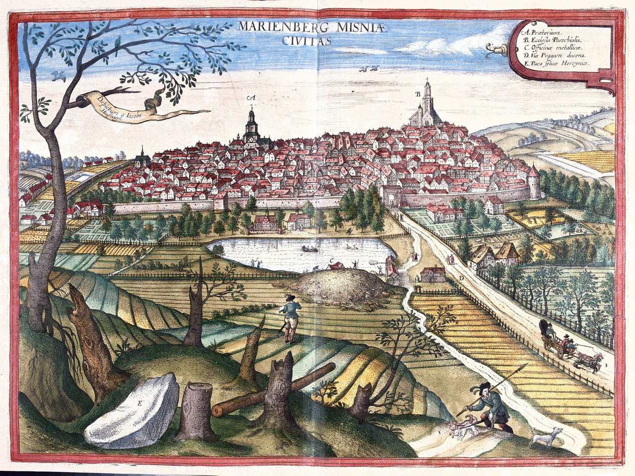 Marienberg, Sachsen, Tyskland (gravering av Georg Braun and Hogenberg Franz