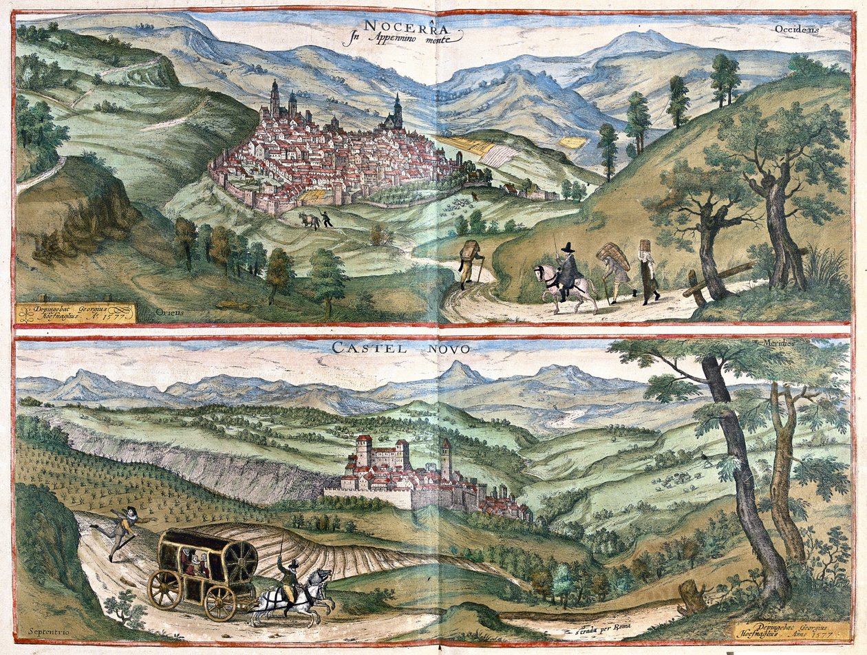 Nocera Umbra (provinsen Perugia) og Castelnuovo di Porto (regionen i Roma), Italia av Georg Braun and Hogenberg Franz