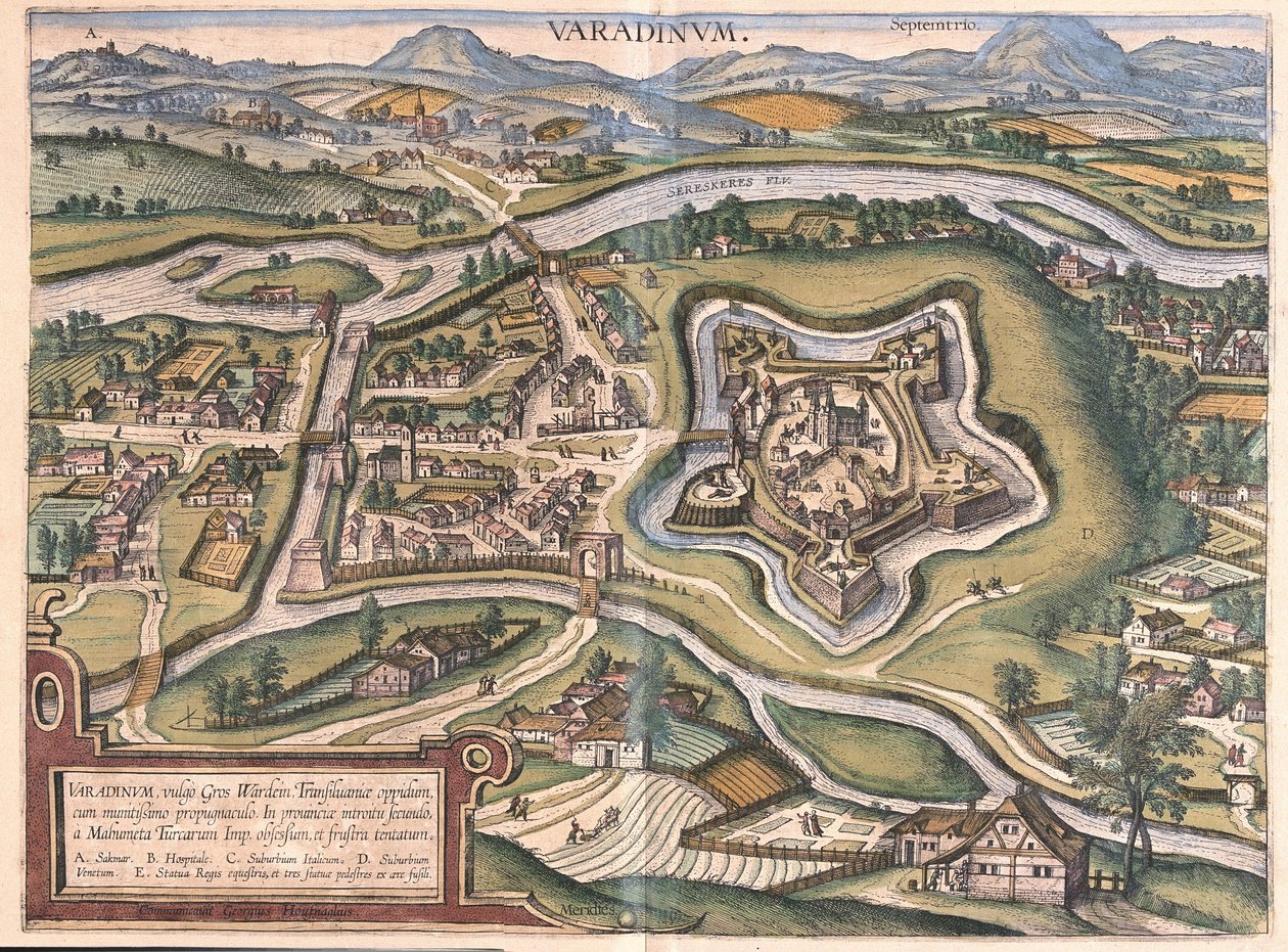 Oradea (eller Oradea Mare), Romania (gravering av Georg Braun and Hogenberg Franz