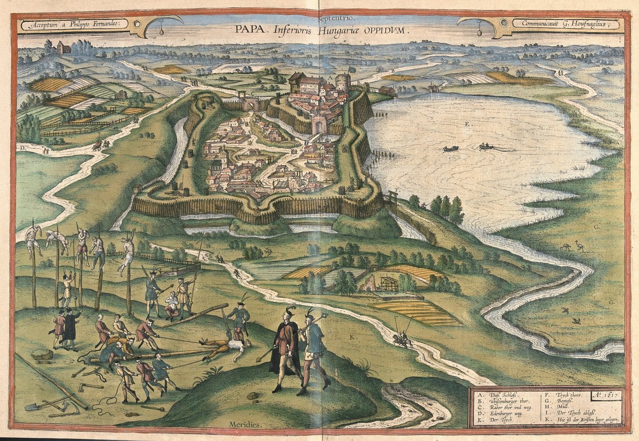 Papa, Ungarn (gravering av Georg Braun and Hogenberg Franz