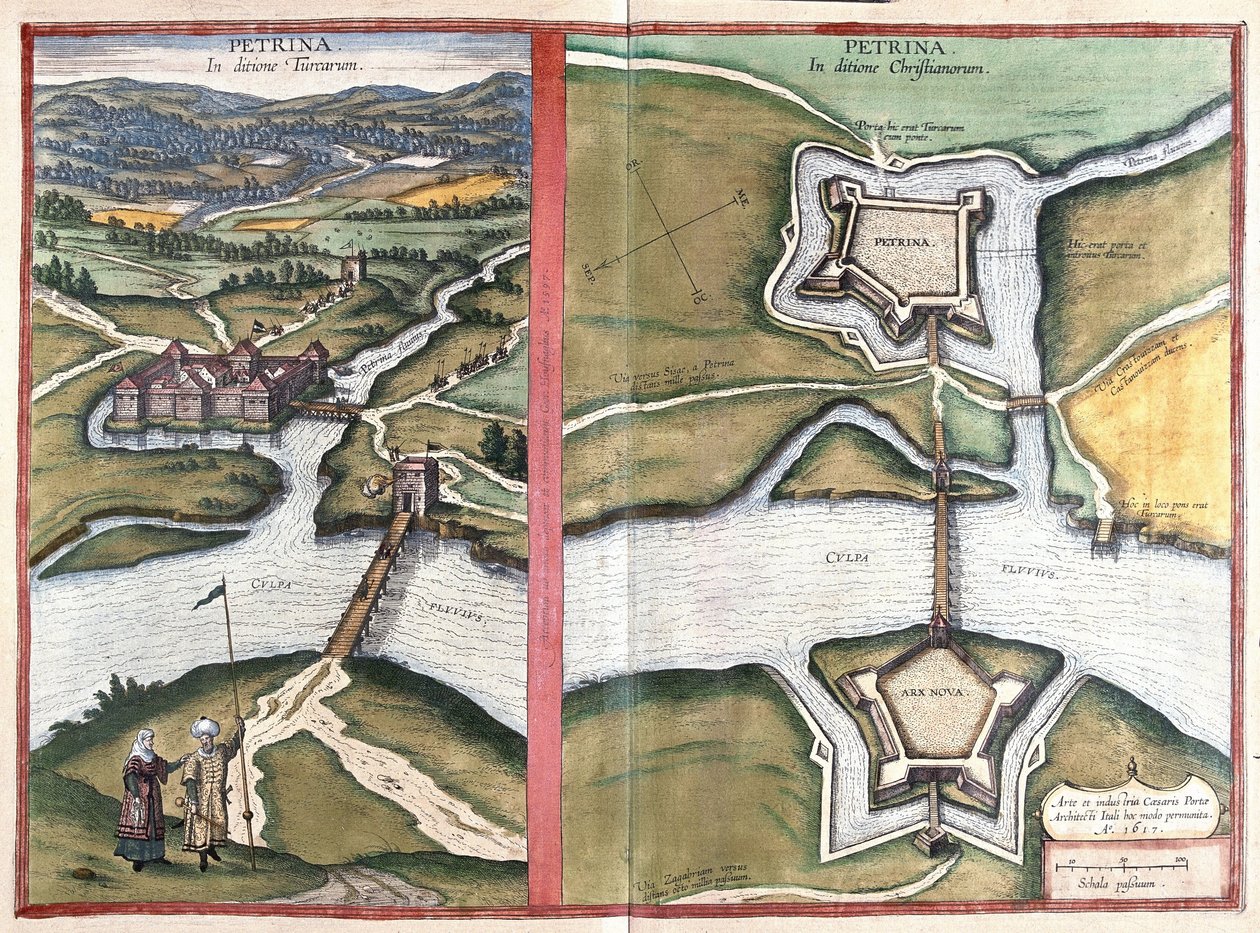 Petrinja, Kroatia (gravering av Georg Braun and Hogenberg Franz