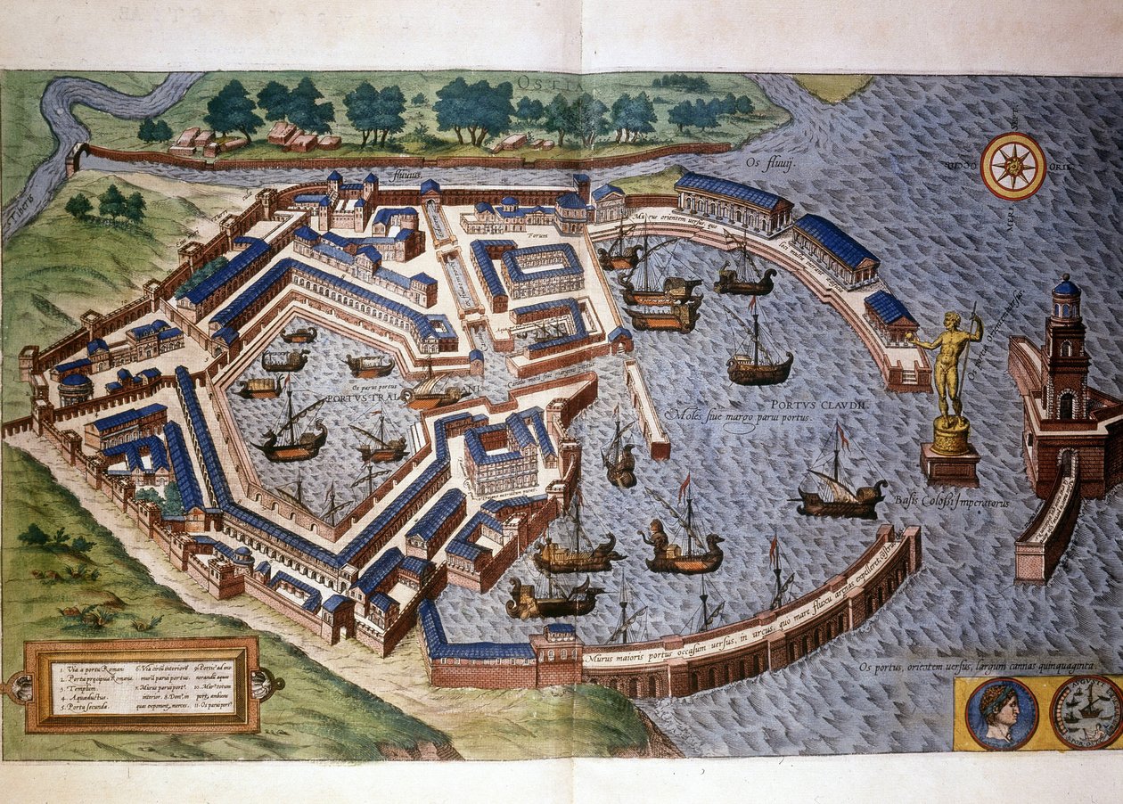 Port of Ostia (Ostia) Ancient, Atlas Bram og Hopely av Georg Braun and Hogenberg Franz