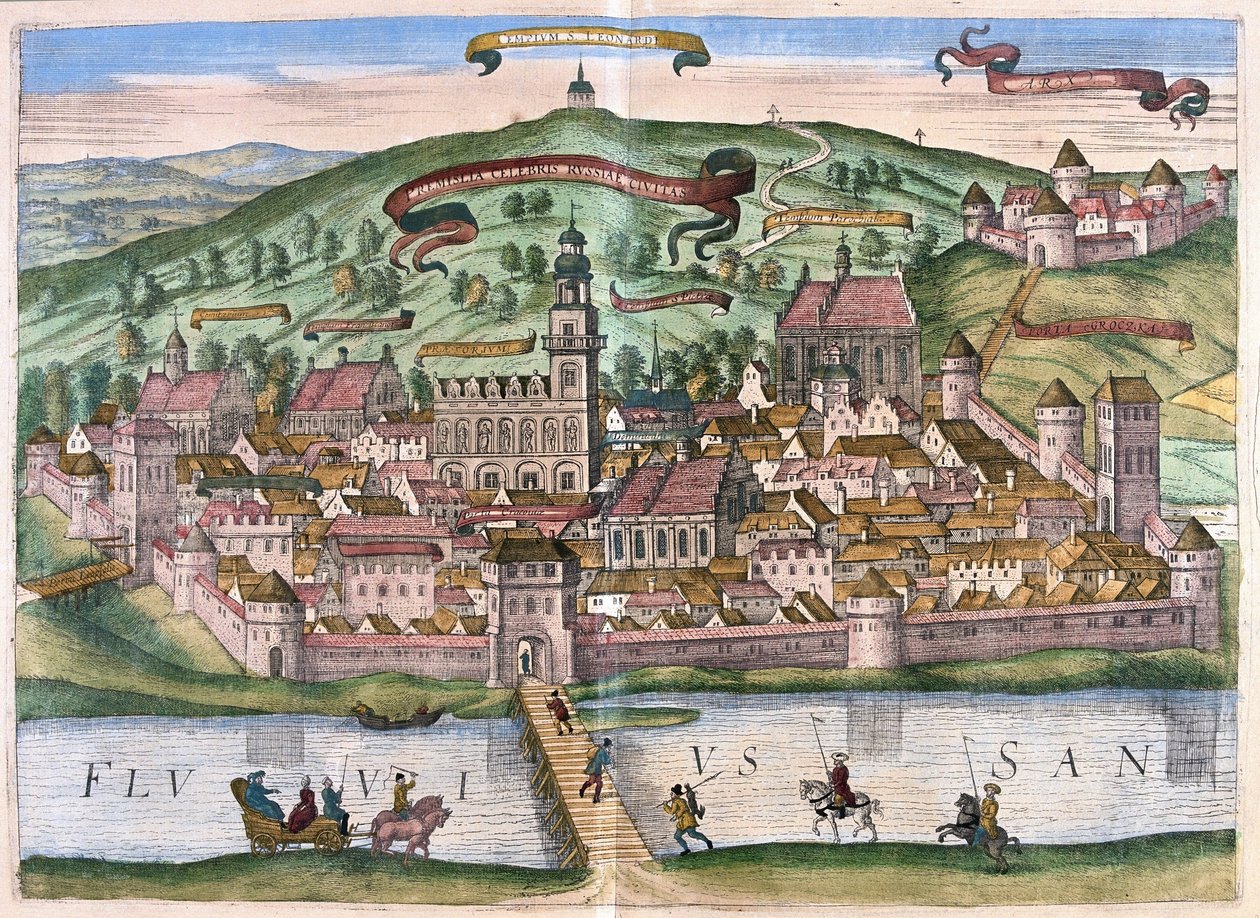 Przemysl, Polen (gravering av Georg Braun and Hogenberg Franz