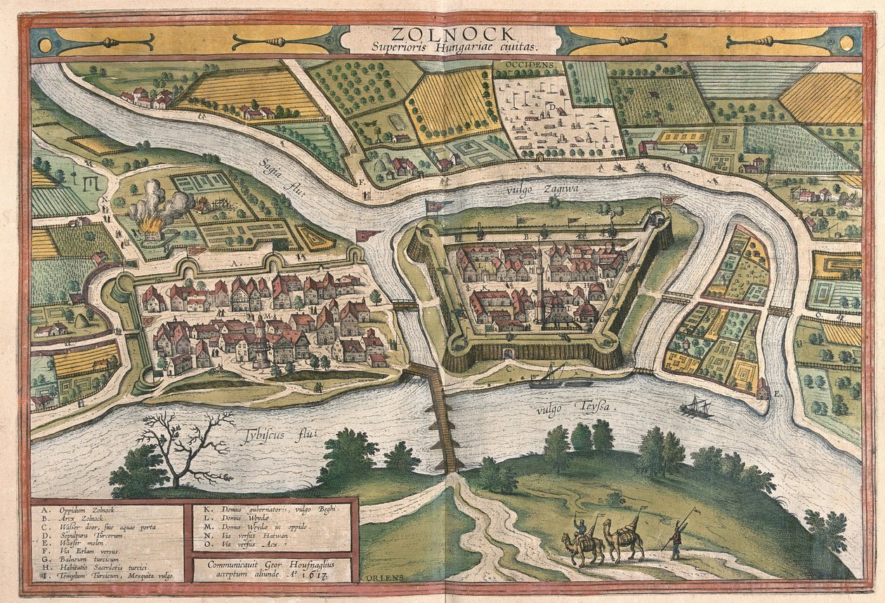 Szolnok, Ungarn (gravering av Georg Braun and Hogenberg Franz