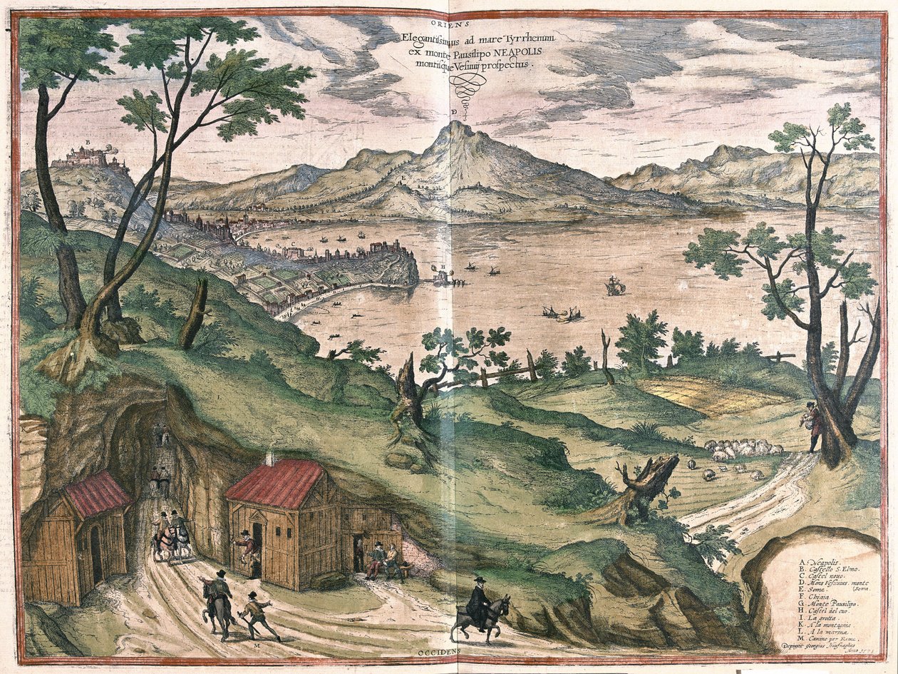 Napolibukta og Vesuve, Italia, i 1579 (gravering av Georg Braun and Hogenberg Franz