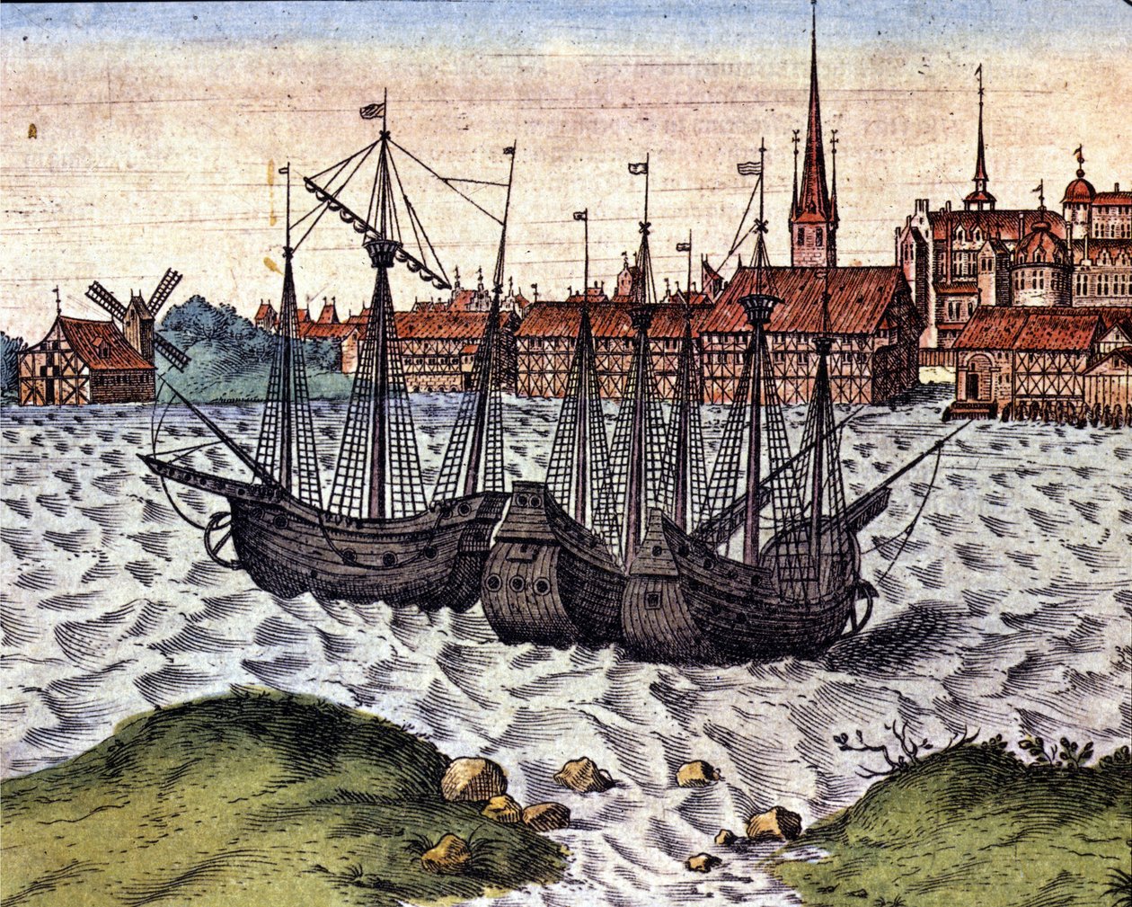 Havnen i Lubeck etter Theatrum Orbis Terrarum i Braun og Hogenberg. 17. århundre. av Georg Braun and Hogenberg Franz