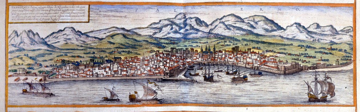 Utsikt over Palermo på Sicilia. Atlas av Braun og Hogenberg av Georg Braun and Hogenberg Franz